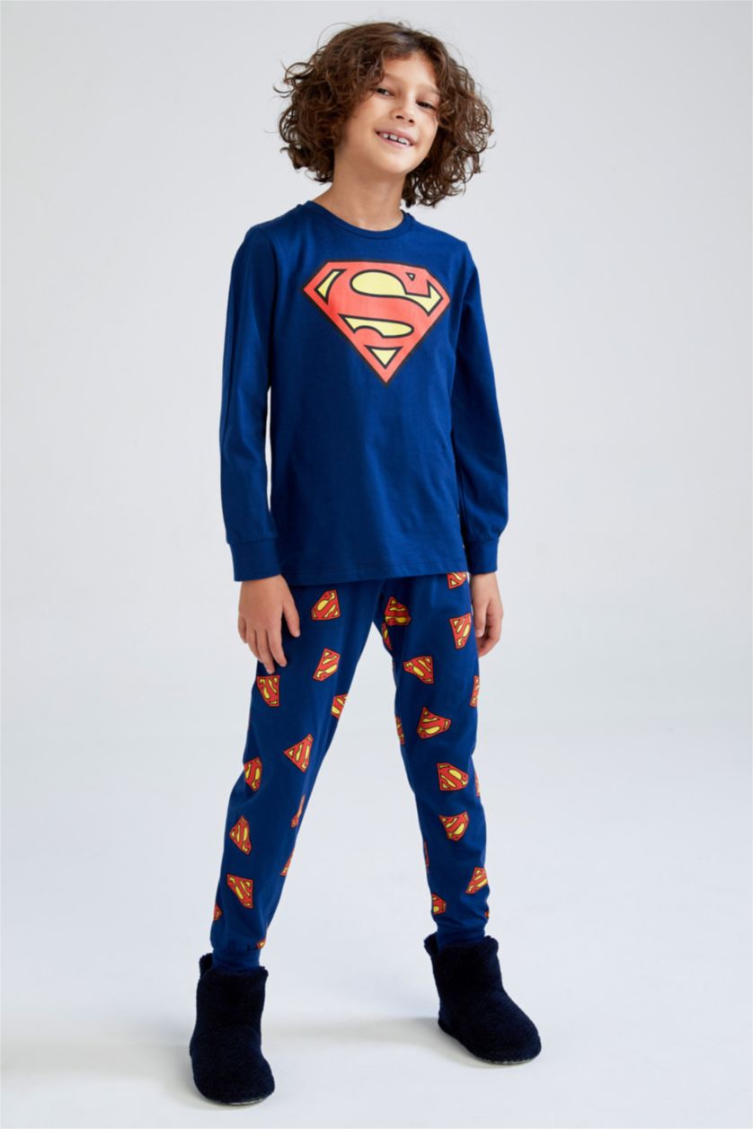Erkek Çocuk - Genç Erkek Lacivert Erkek Çocuk Superman Uzun Kollu Pijama Takım