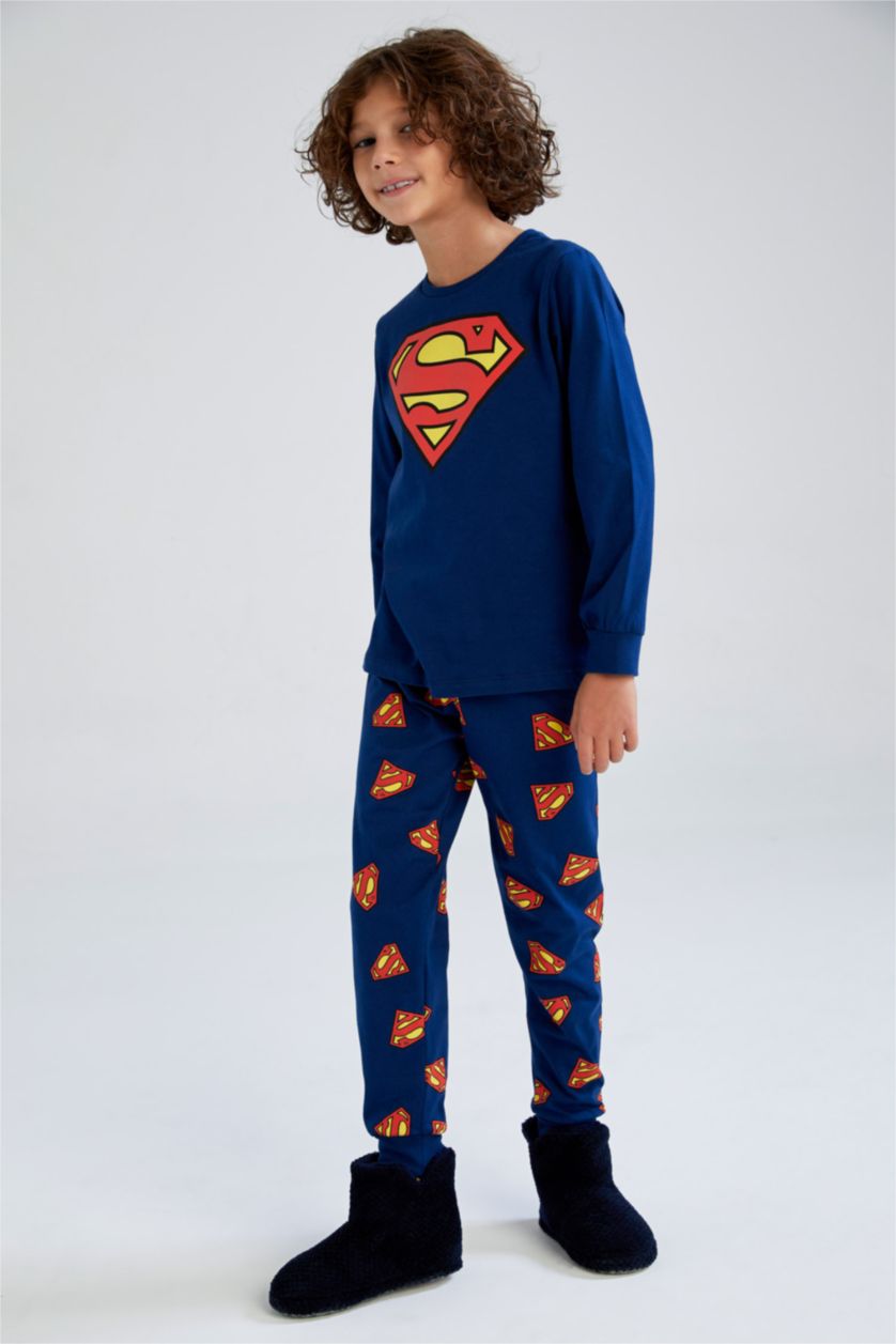 Erkek Çocuk - Genç Erkek Lacivert Erkek Çocuk Superman Uzun Kollu Pijama Takım