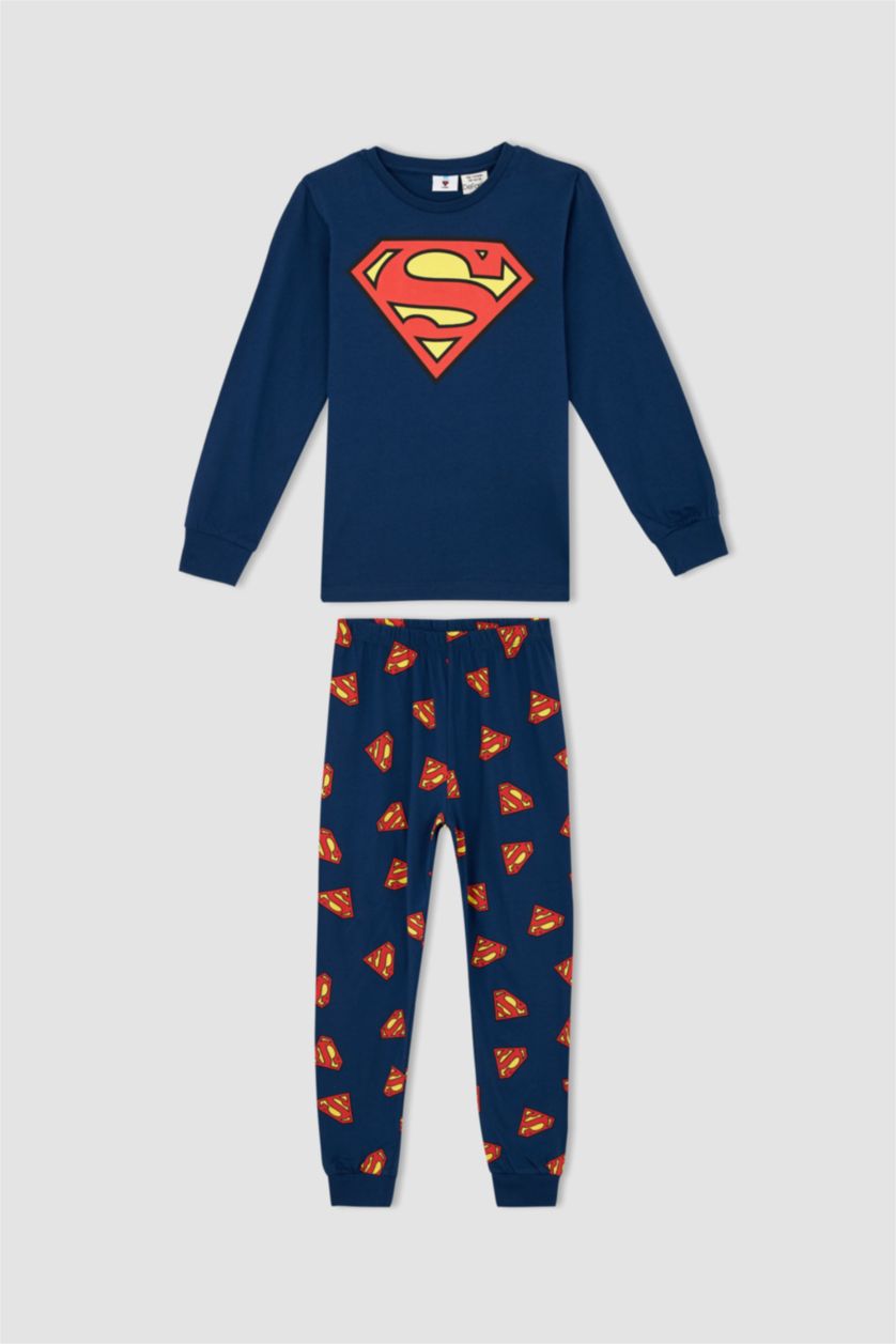 Erkek Çocuk - Genç Erkek Lacivert Erkek Çocuk Superman Uzun Kollu Pijama Takım