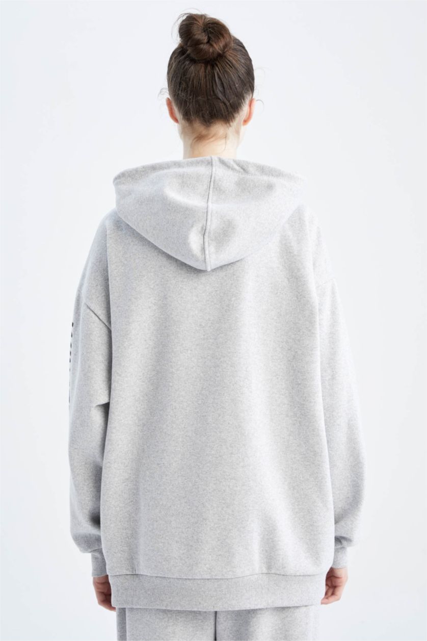 Woman Grey Melange Oversize Fit Thick Sweatshirt Fabric Sweatshirt