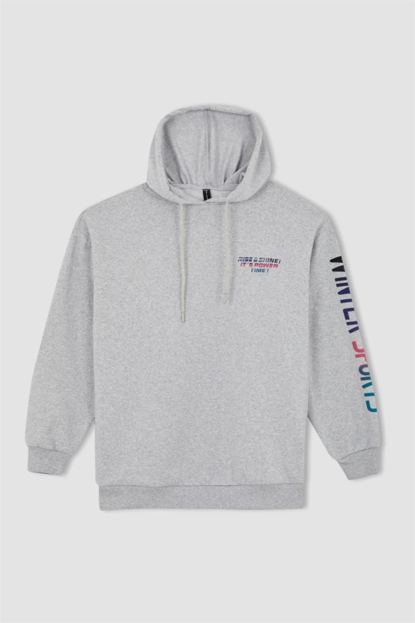 Woman Grey Melange Oversize Fit Thick Sweatshirt Fabric Sweatshirt