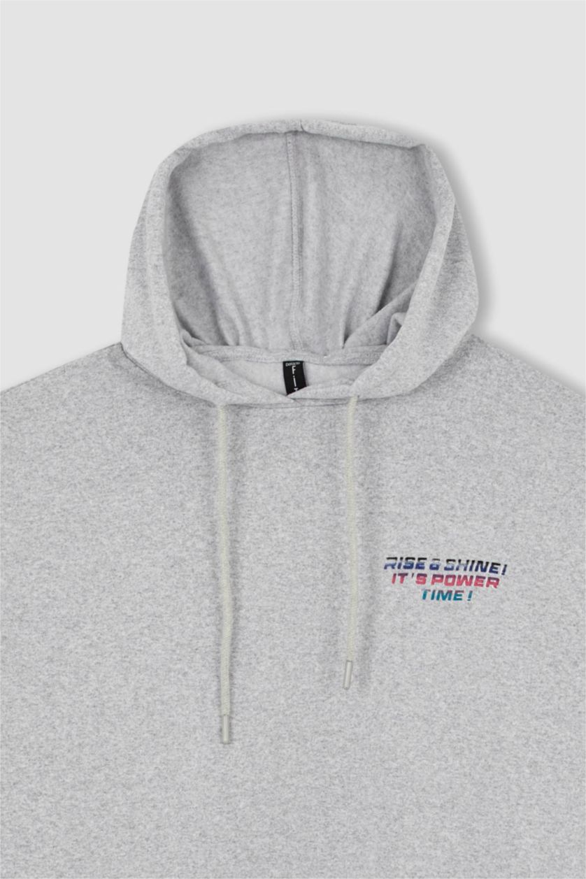 Woman Grey Melange Oversize Fit Thick Sweatshirt Fabric Sweatshirt