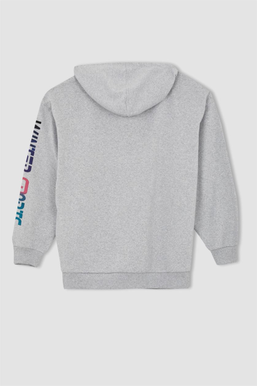 Woman Grey Melange Oversize Fit Thick Sweatshirt Fabric Sweatshirt