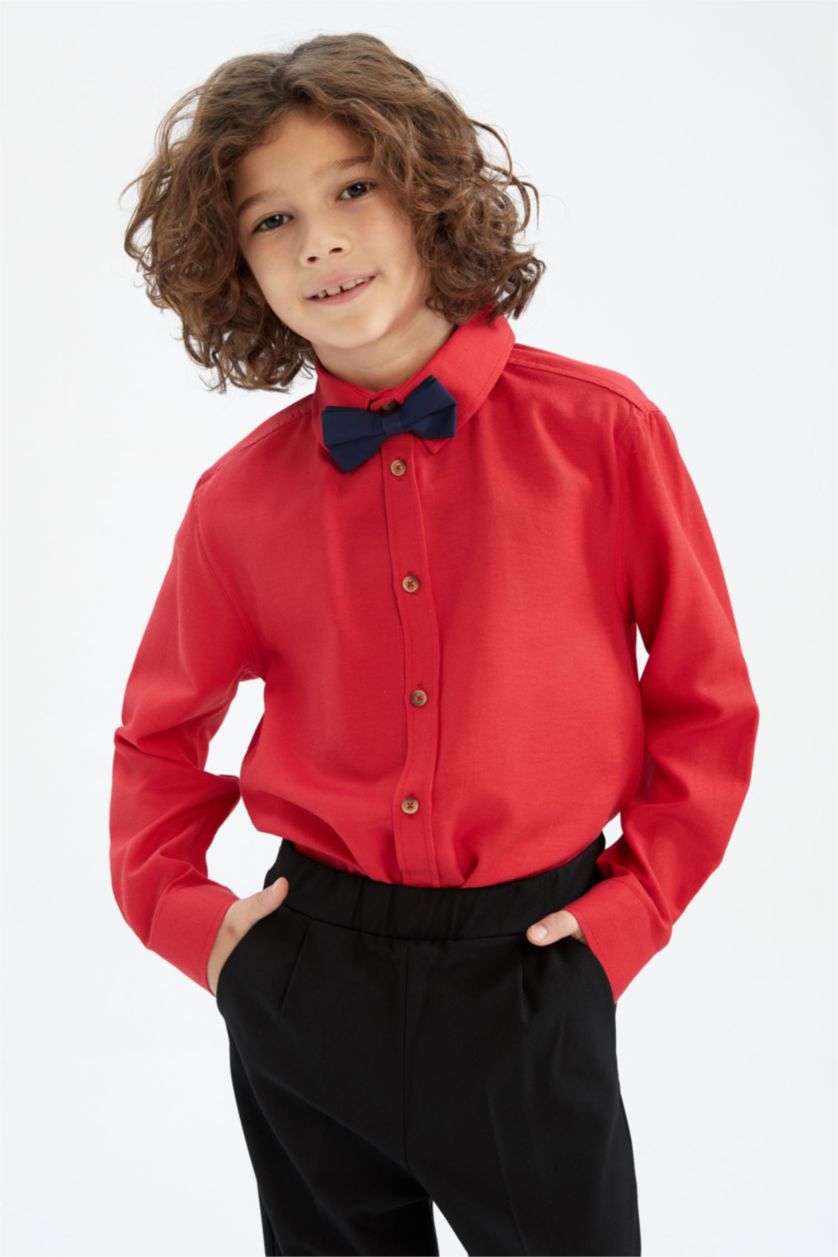 GARÇONS Rouge Chemises à manches longues Oxford Col Polo Garçon