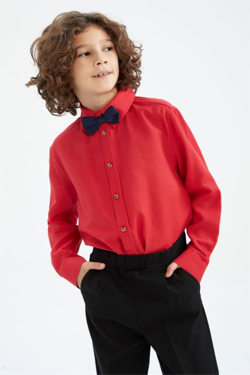 GARÇONS Rouge Chemises à manches longues Oxford Col Polo Garçon