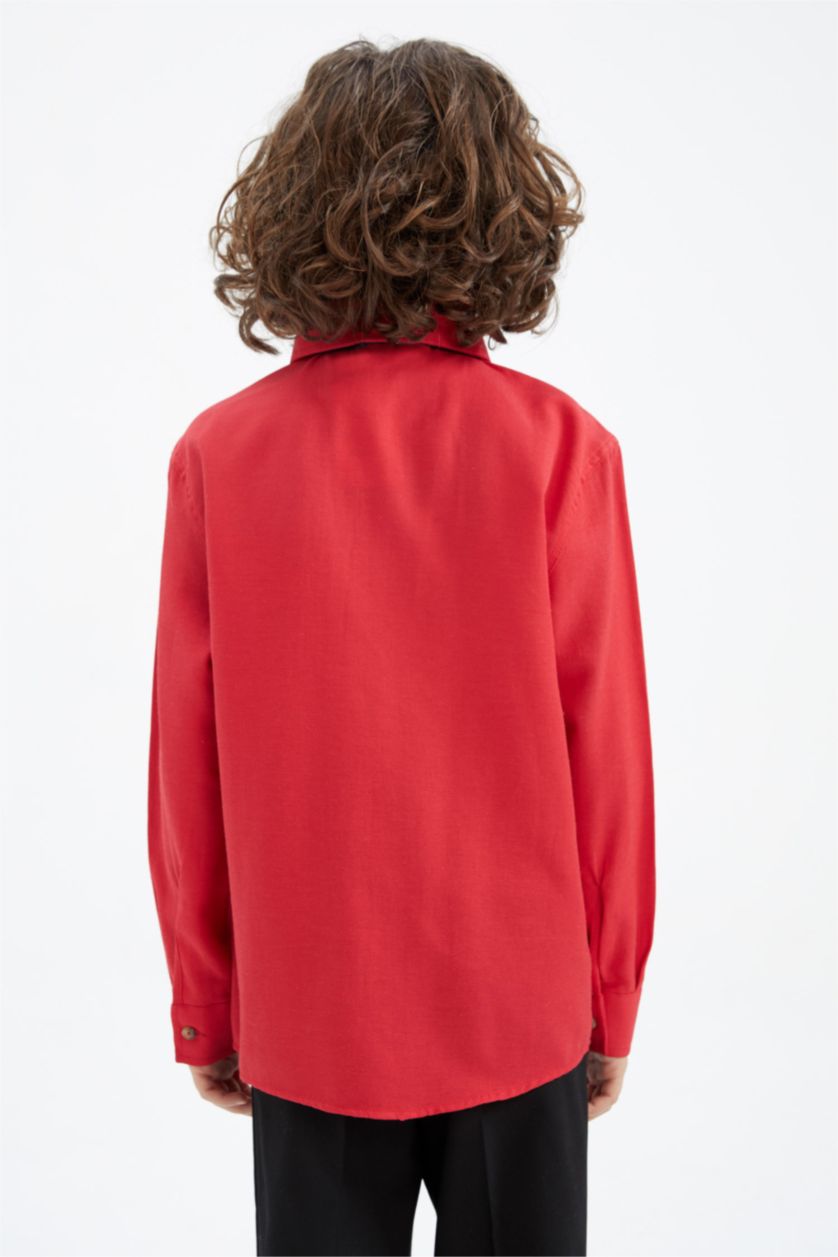 GARÇONS Rouge Chemises à manches longues Oxford Col Polo Garçon