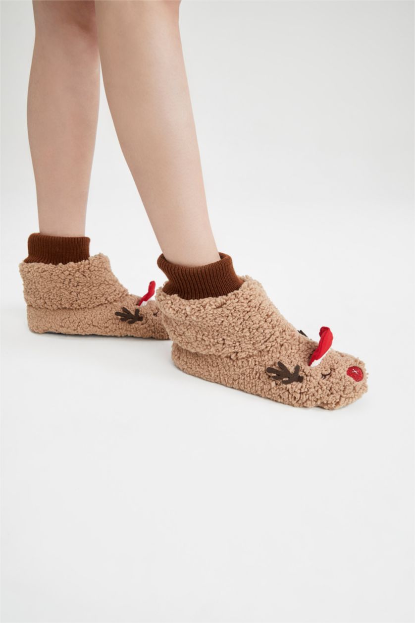 Woman Brown Women Fall in Love Slip On Home Slippers