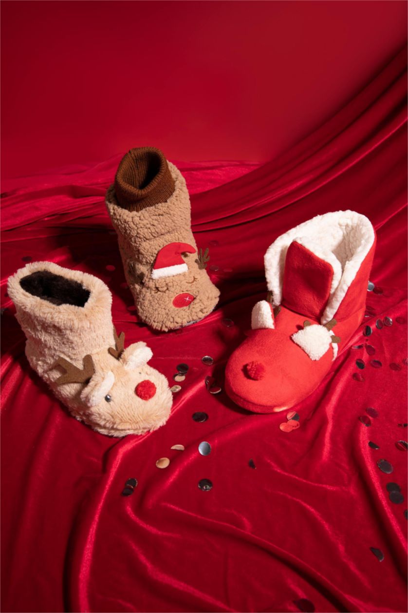 Kadın Kırmızı Kadın Fall in Love Suni Kürklü Kışlık Ev Botu