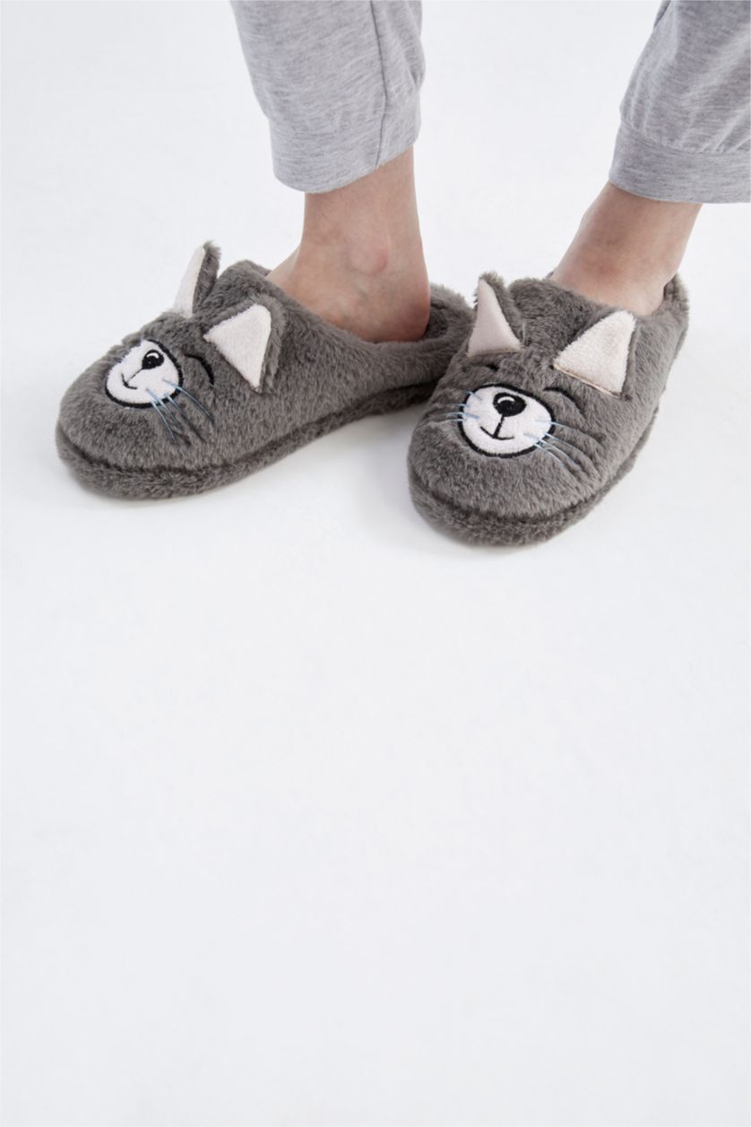 حريمي رمادي شبشب منزلي شتوي حريمي مسطح بدون أربطة من Fall In Love