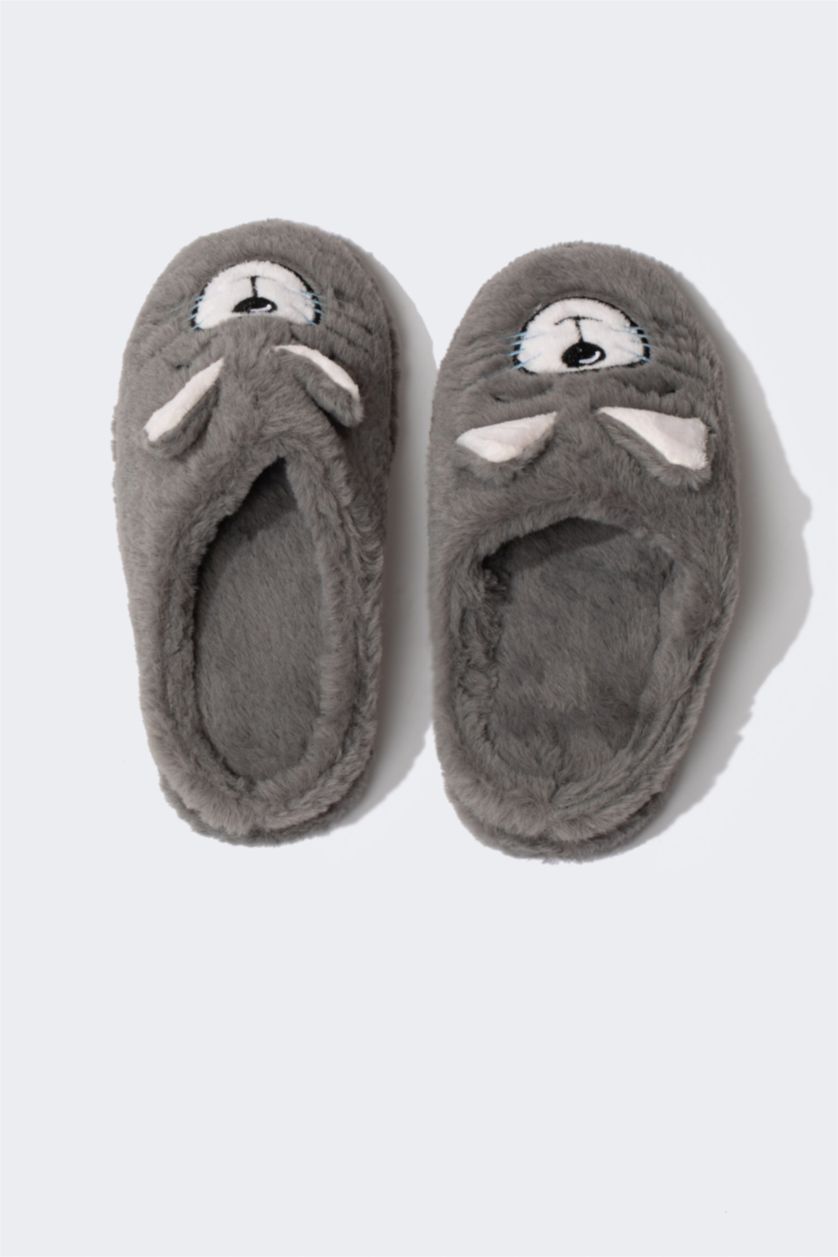 حريمي رمادي شبشب منزلي شتوي حريمي مسطح بدون أربطة من Fall In Love