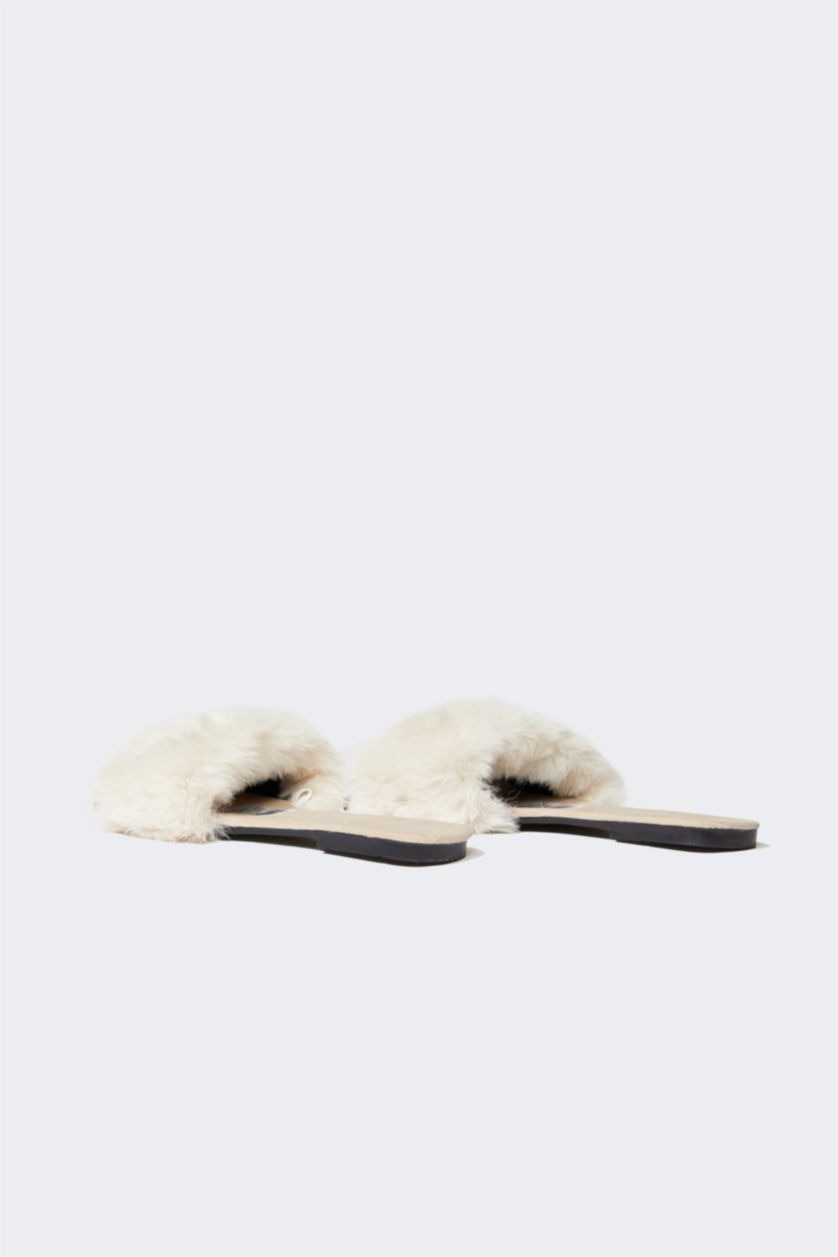 Kadın Bej Kadın Fall in Love Düz Taban Kışlık Slip On Ev Terliği