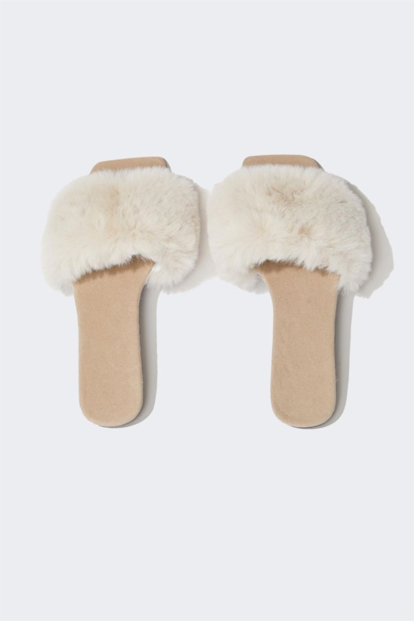 Kadın Bej Kadın Fall in Love Düz Taban Kışlık Slip On Ev Terliği