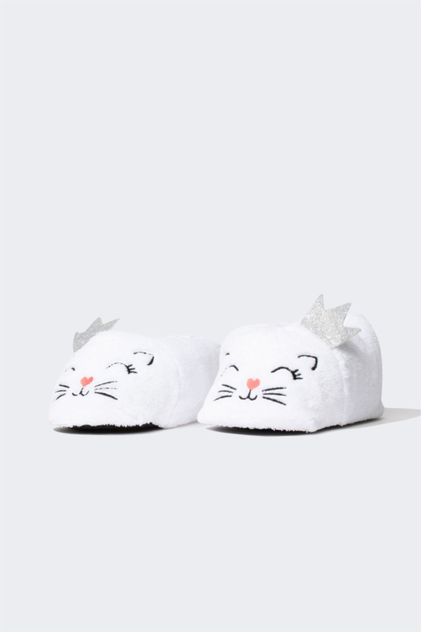 Kadın Kırık Beyaz Kadın Fall in Love Kedi Figürlü Panduf