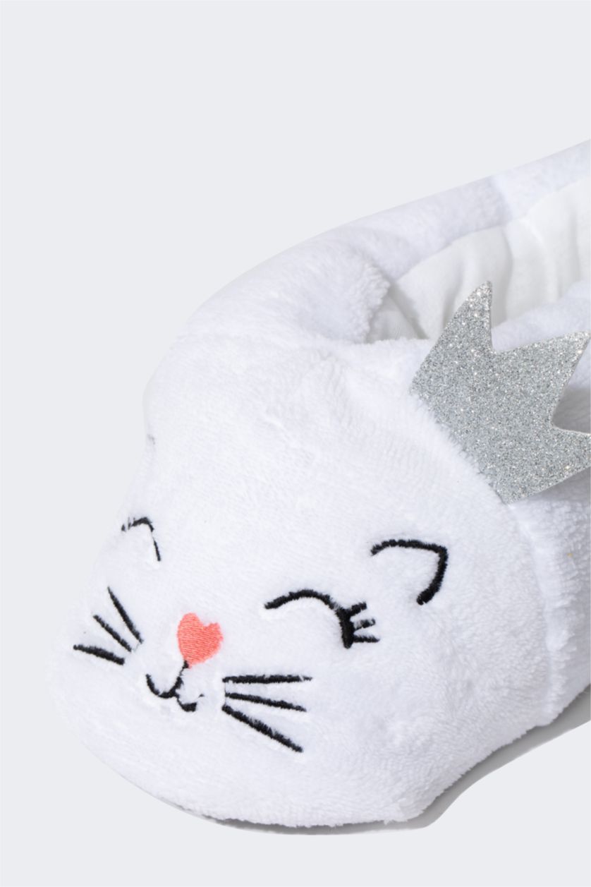 Kadın Kırık Beyaz Kadın Fall in Love Kedi Figürlü Panduf