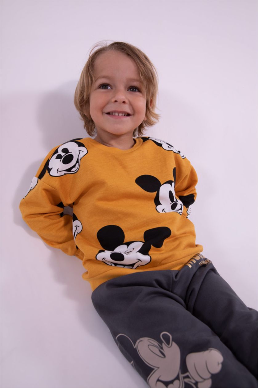 Erkek Bebek Sarı Erkek Bebek Disney Mickey & Minnie Bisiklet Yaka Sweatshirt
