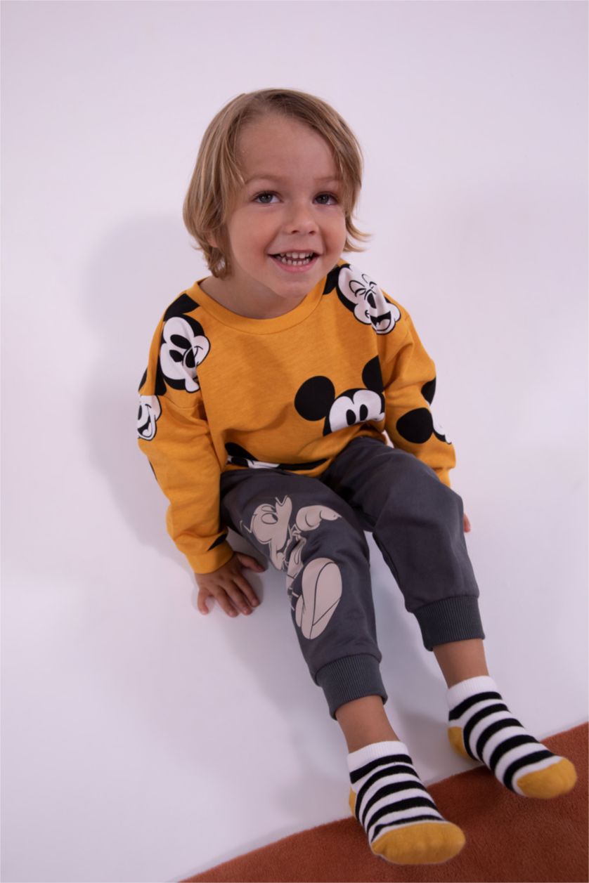 Erkek Bebek Sarı Erkek Bebek Disney Mickey & Minnie Bisiklet Yaka Sweatshirt