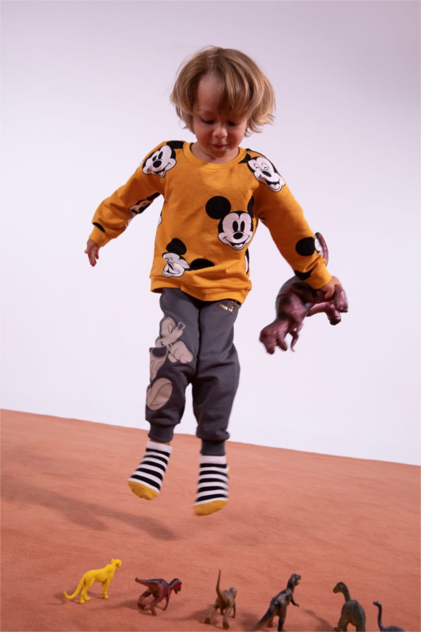 Erkek Bebek Sarı Erkek Bebek Disney Mickey & Minnie Bisiklet Yaka Sweatshirt