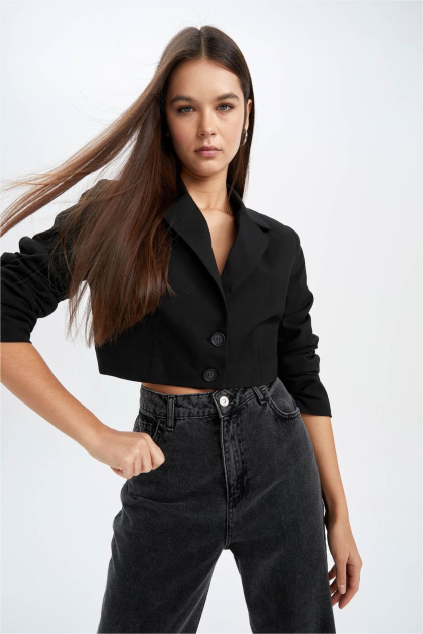 Kadın Siyah Cropped Fıt Blazer Ceket