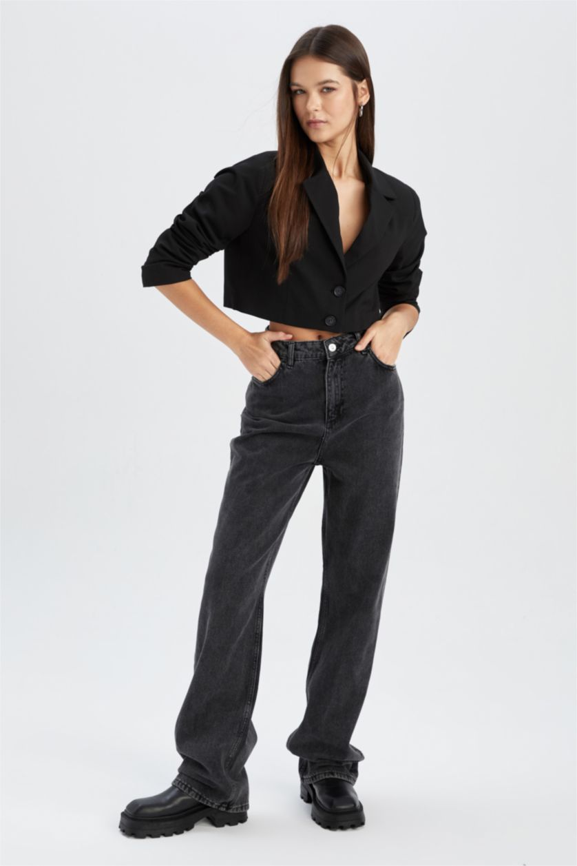 Kadın Siyah Cropped Fıt Blazer Ceket