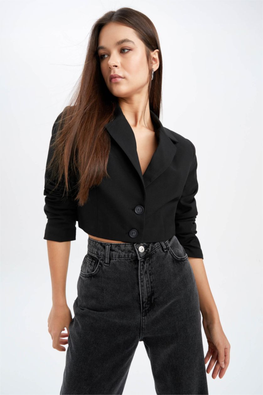 Kadın Siyah Cropped Fıt Blazer Ceket