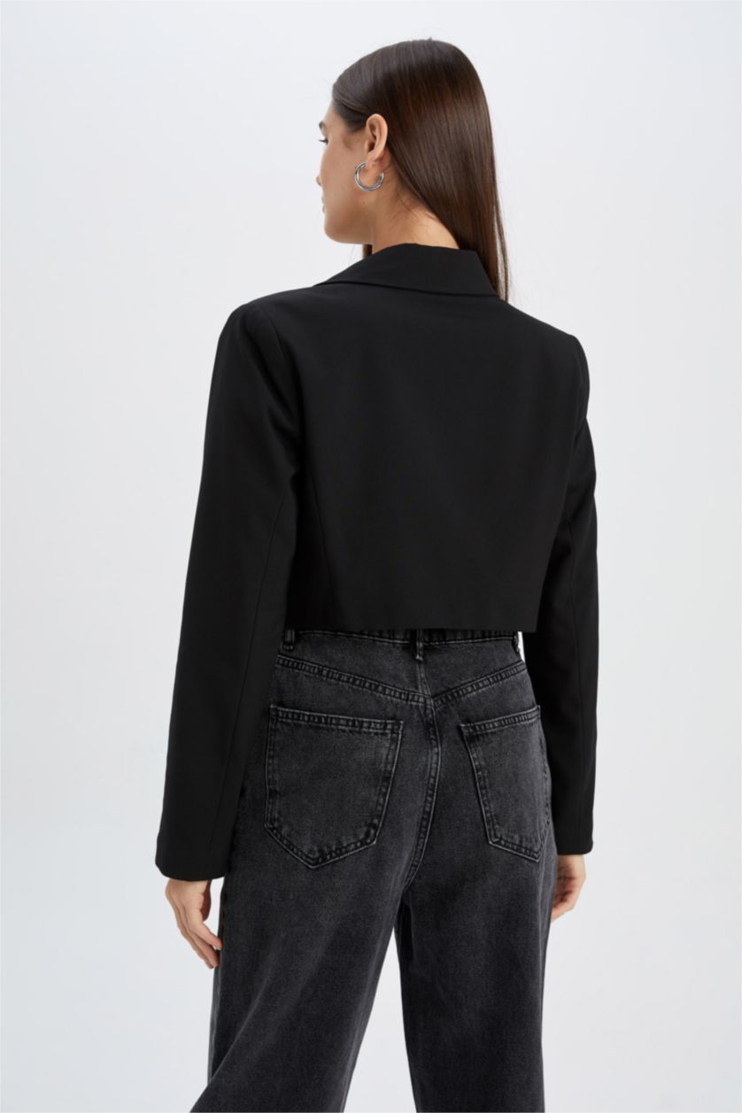 Kadın Siyah Cropped Fıt Blazer Ceket