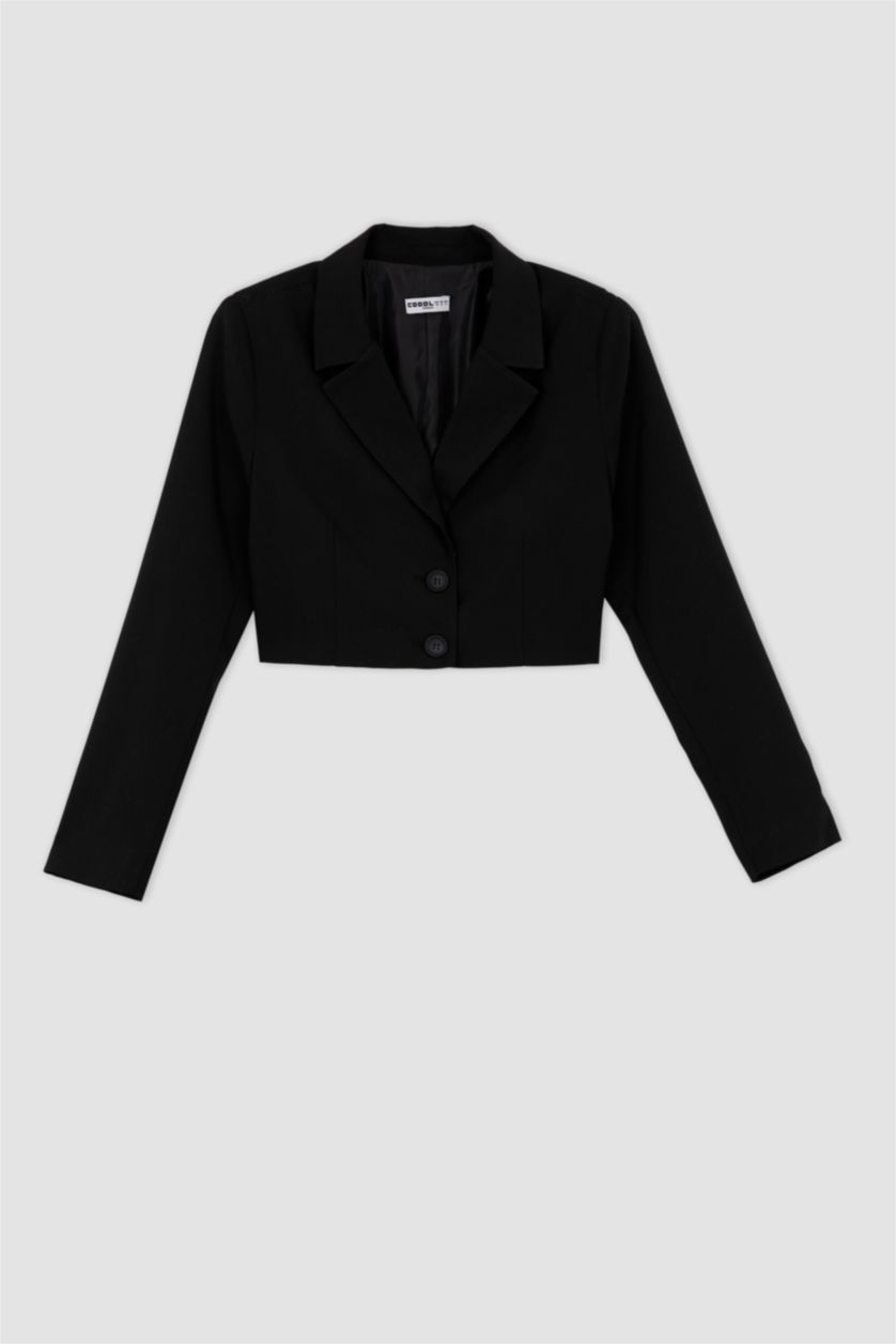 Kadın Siyah Cropped Fıt Blazer Ceket