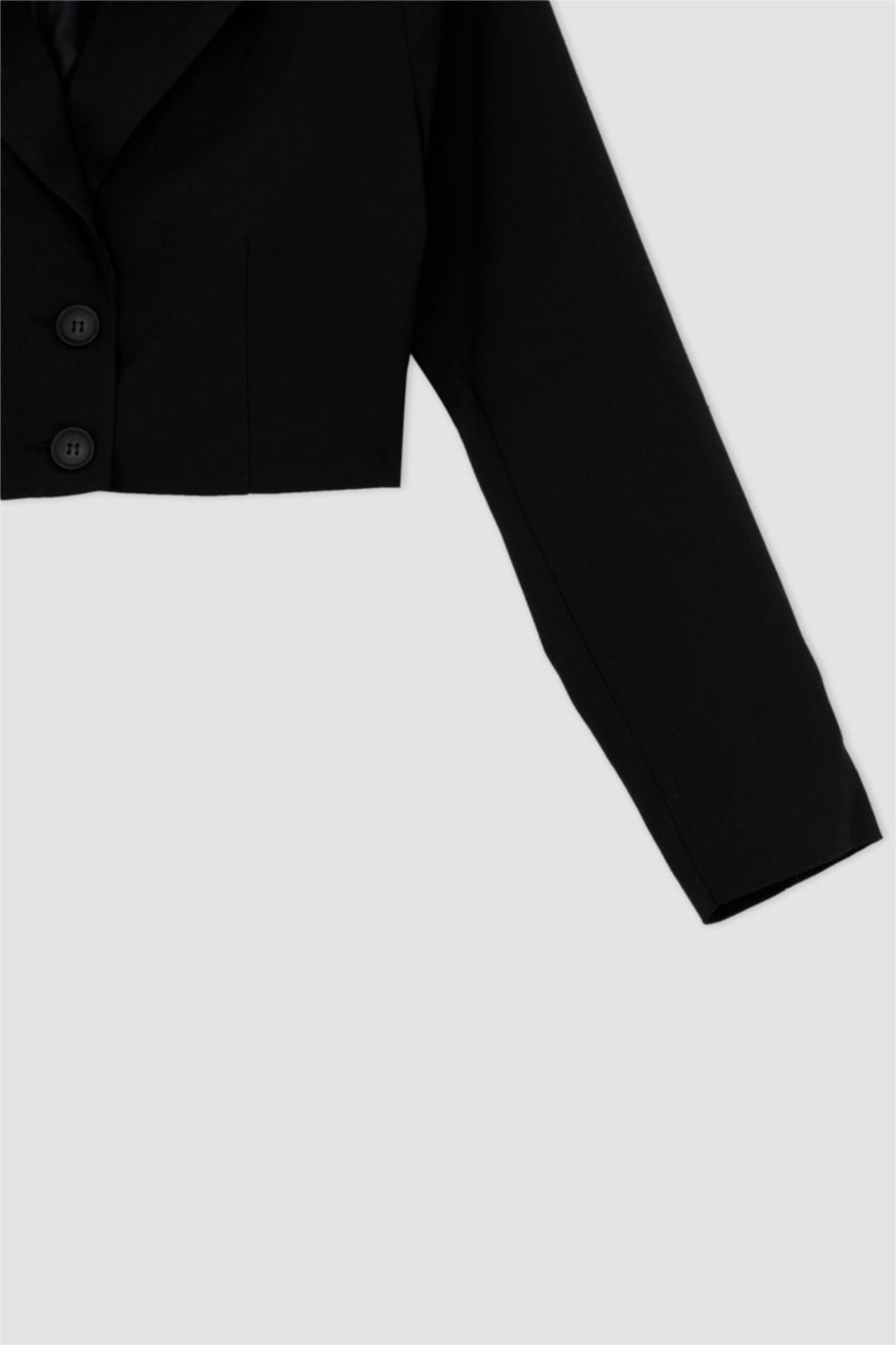Kadın Siyah Cropped Fıt Blazer Ceket