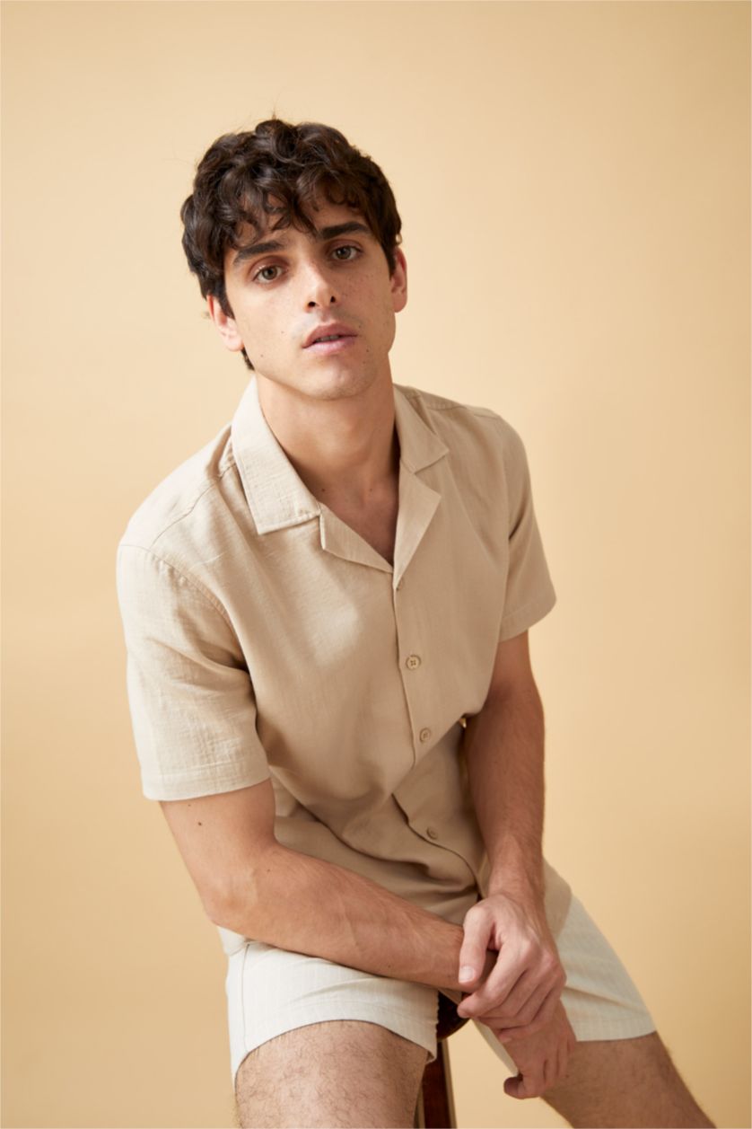 MAN Beige Regular Fit Short Sleeve Shirt