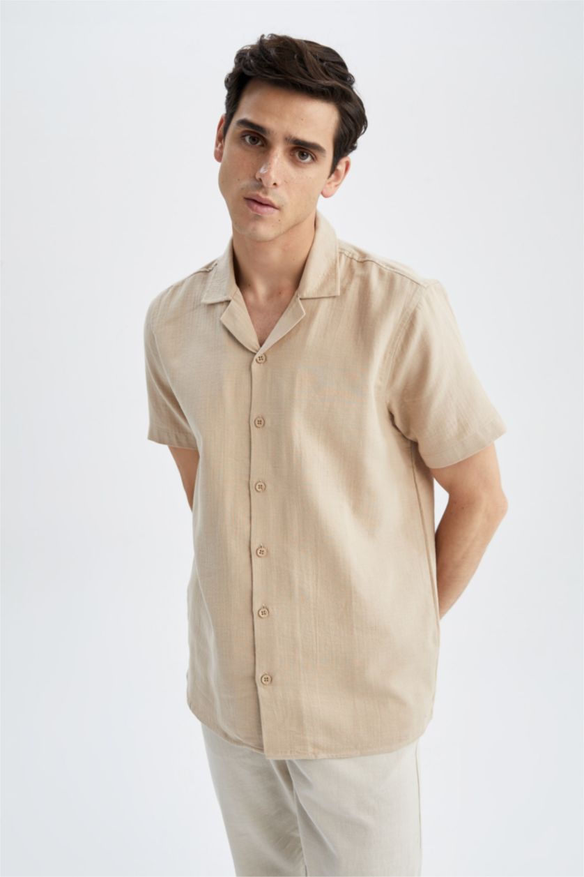 MAN Beige Regular Fit Short Sleeve Shirt