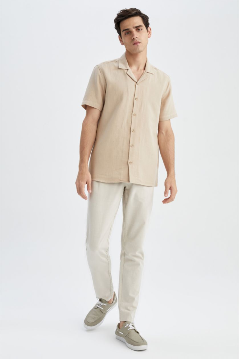 MAN Beige Regular Fit Short Sleeve Shirt