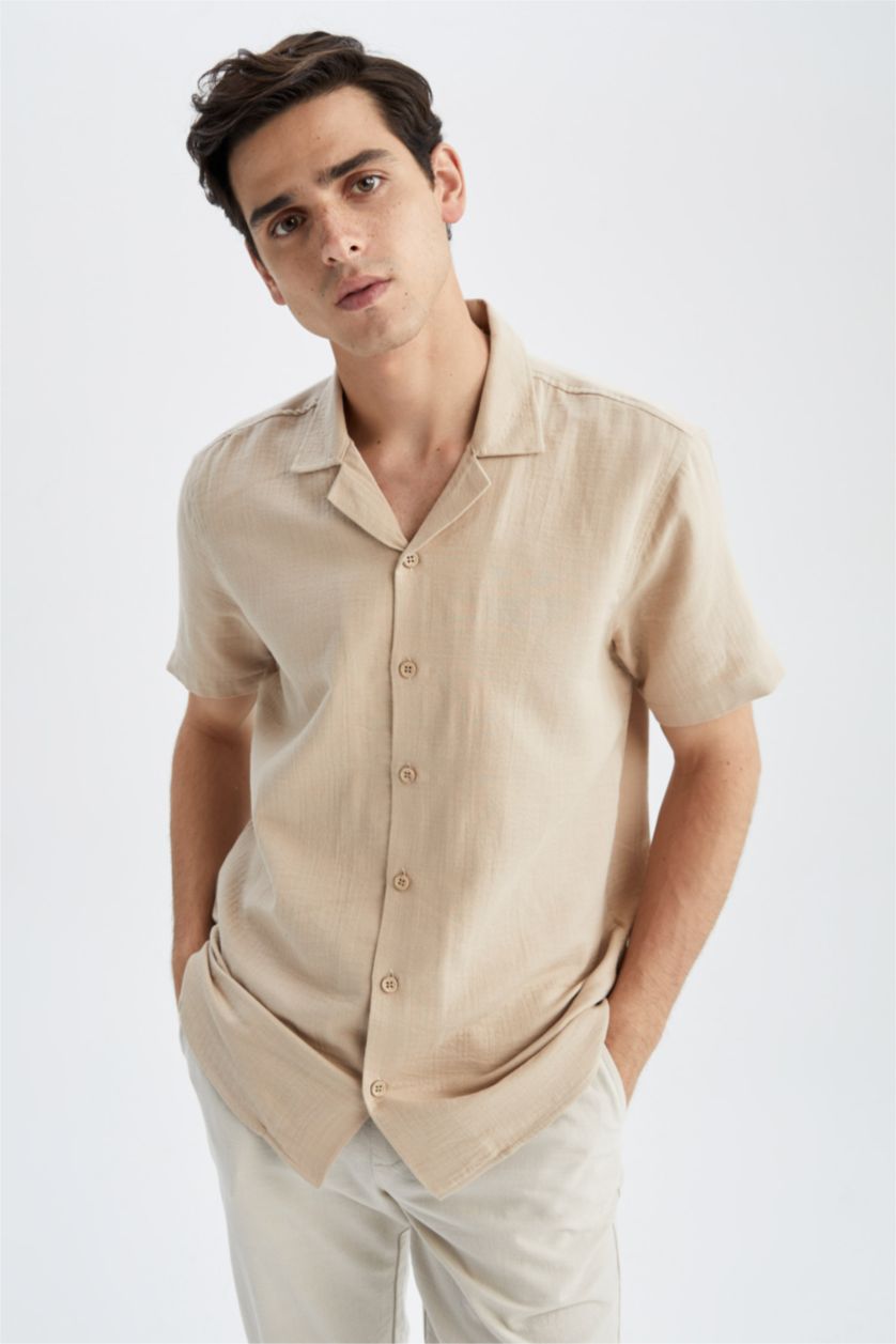 MAN Beige Regular Fit Short Sleeve Shirt