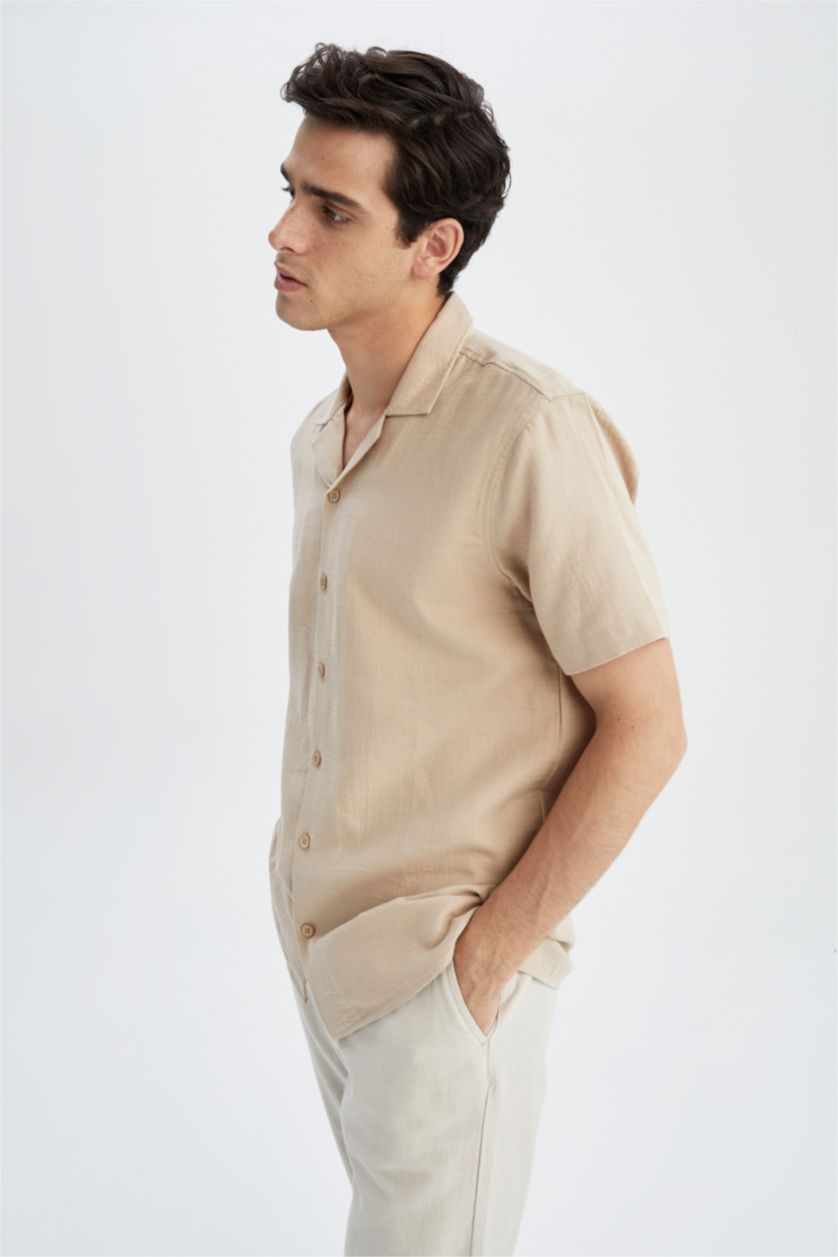 MAN Beige Regular Fit Short Sleeve Shirt