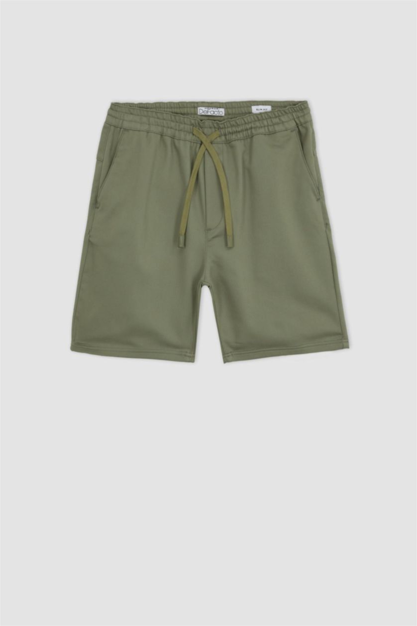 Ерлер Жеңіл хаки Slim Fit икемді белі бар негізгі шорт