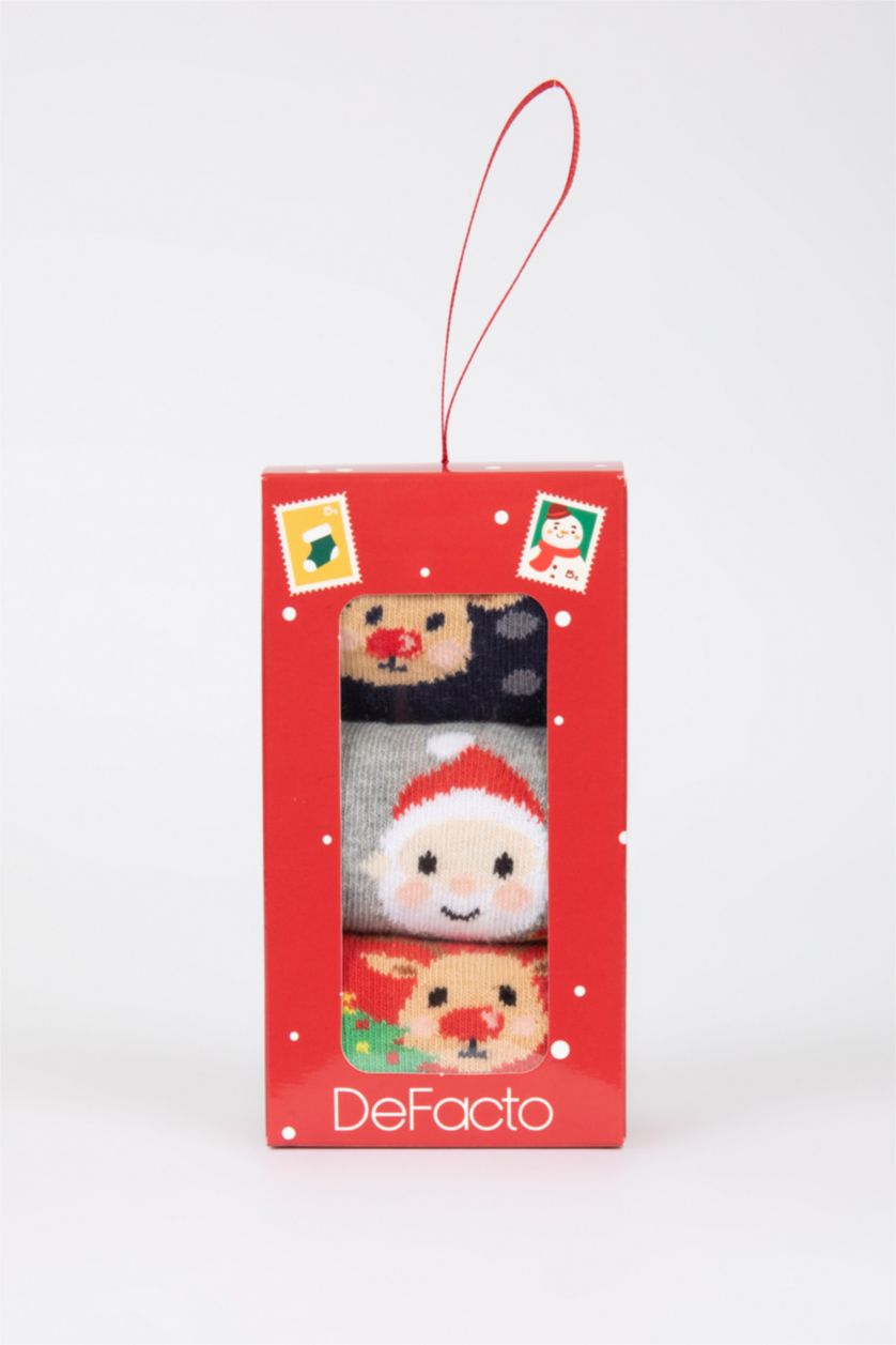 Erkek Çocuk - Genç Erkek Karma Erkek Çocuk Yılbaşı Temalı 3'lü Pamuklu Uzun Çorap