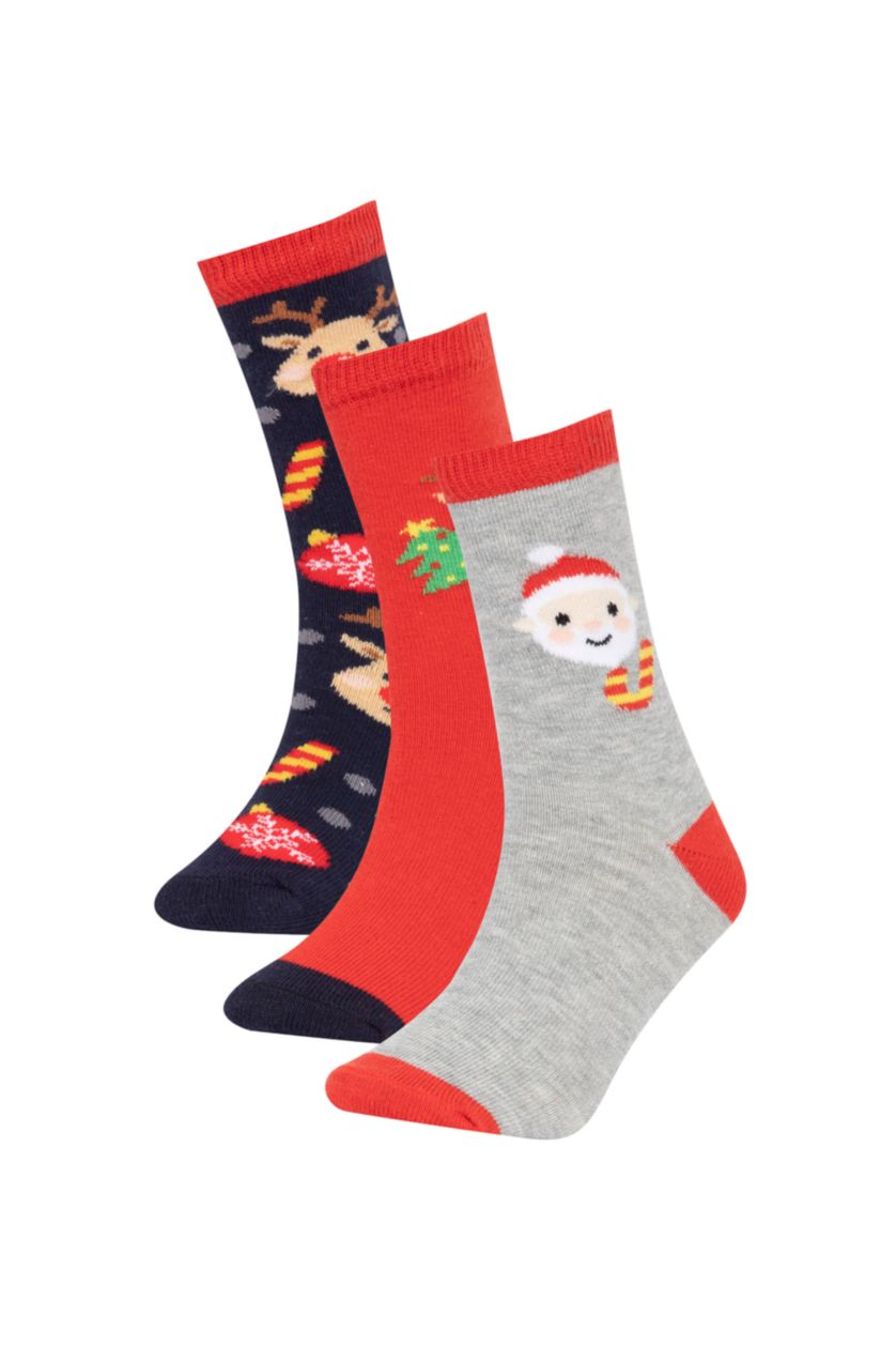 Erkek Çocuk - Genç Erkek Karma Erkek Çocuk Yılbaşı Temalı 3'lü Pamuklu Uzun Çorap