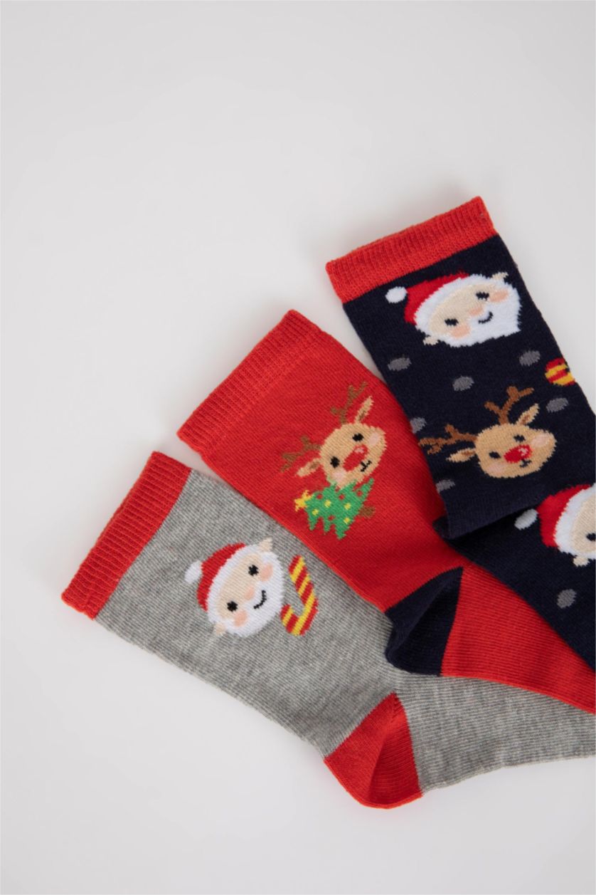 Erkek Çocuk - Genç Erkek Karma Erkek Çocuk Yılbaşı Temalı 3'lü Pamuklu Uzun Çorap