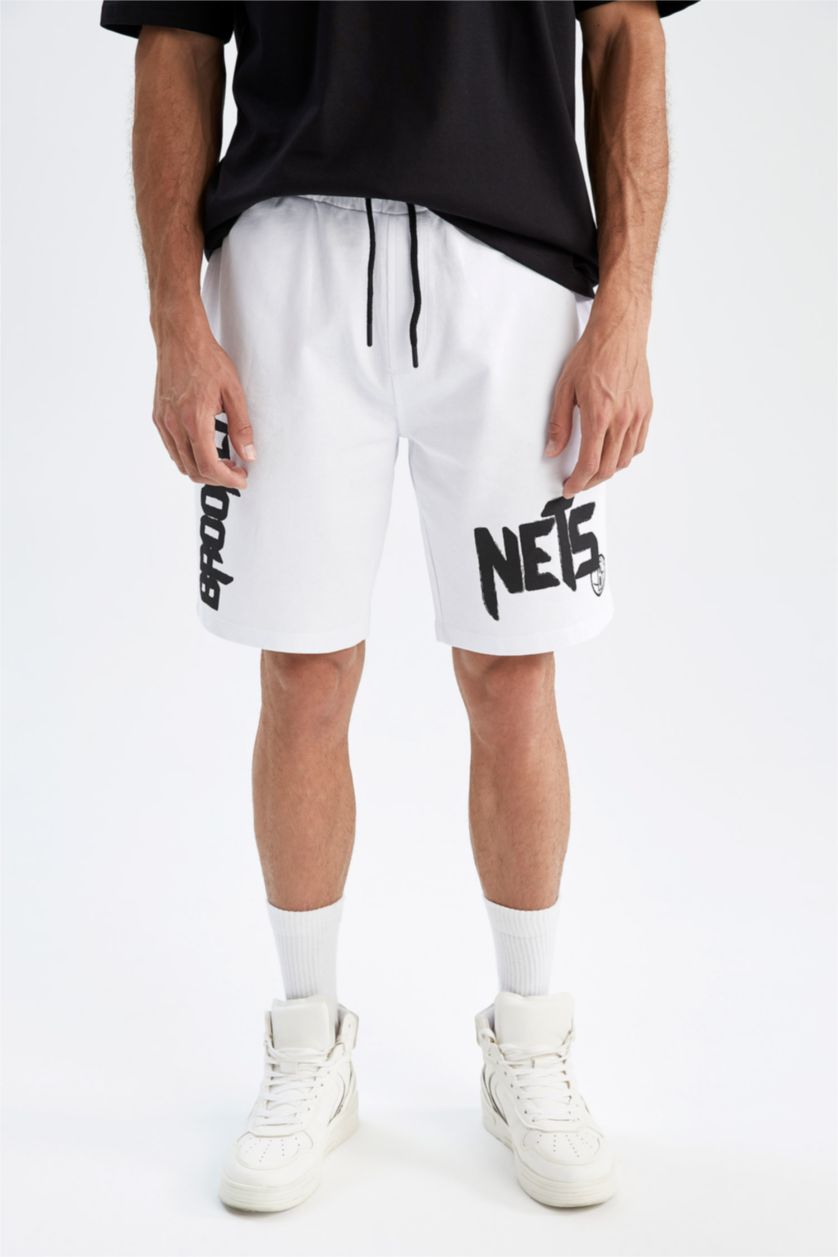 Erkek Beyaz Regular Fit Sweatshirt Kumaşı Şort