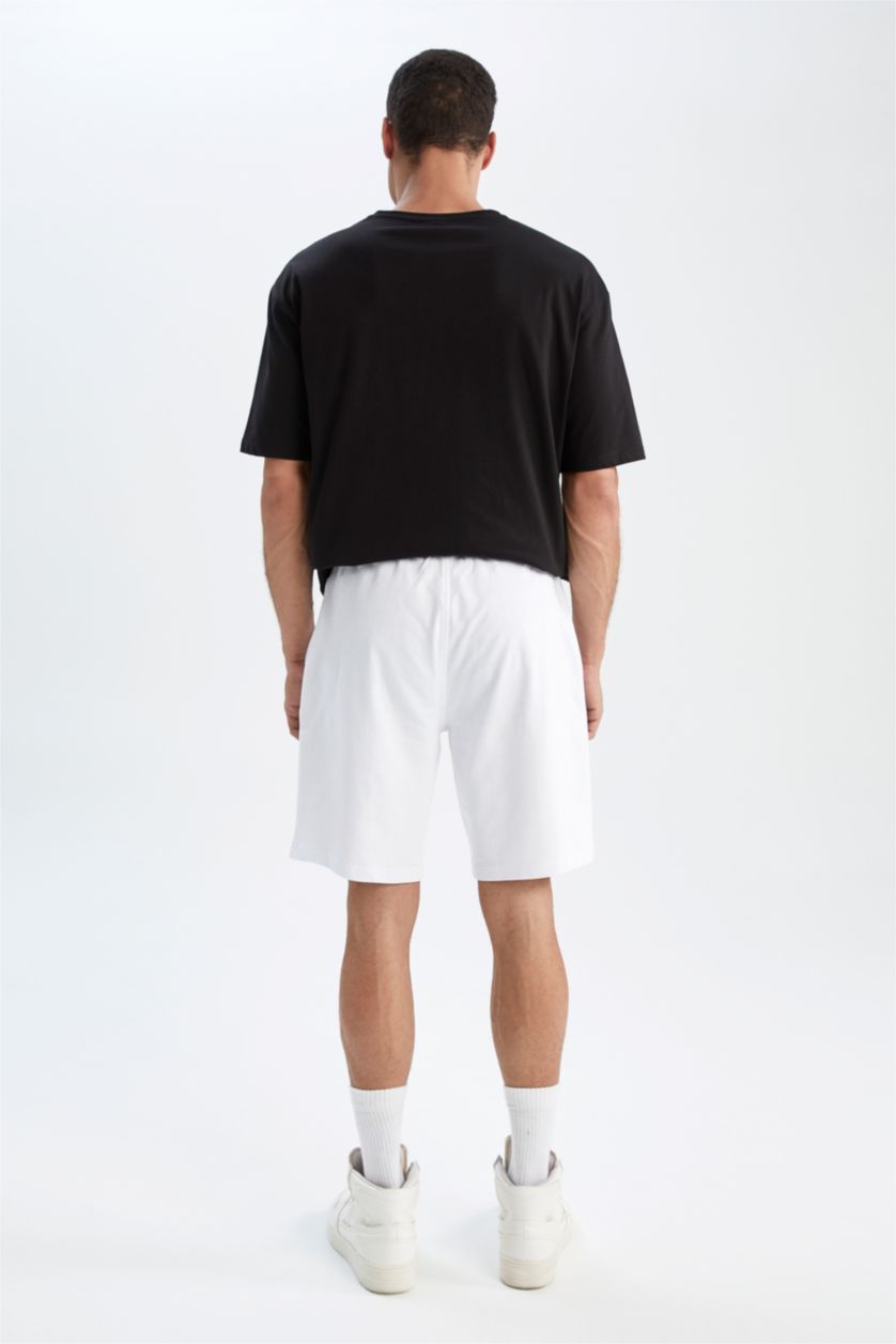 Erkek Beyaz Regular Fit Sweatshirt Kumaşı Şort