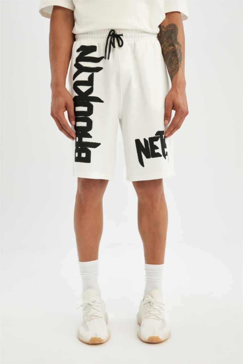 HOMME Blanc Short àcoupe régulière NBA Brooklyn Nets de DeFacto Fit