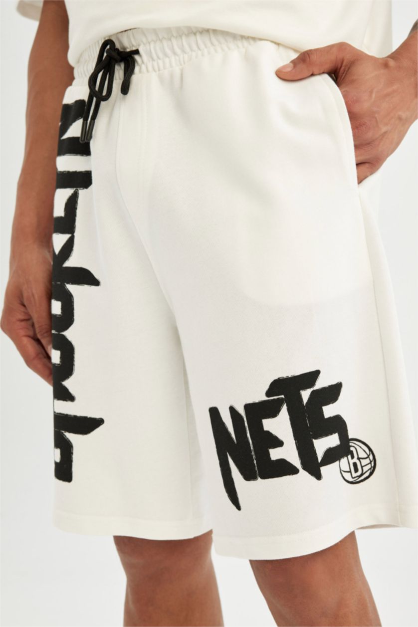 HOMME Blanc Short àcoupe régulière NBA Brooklyn Nets de DeFacto Fit