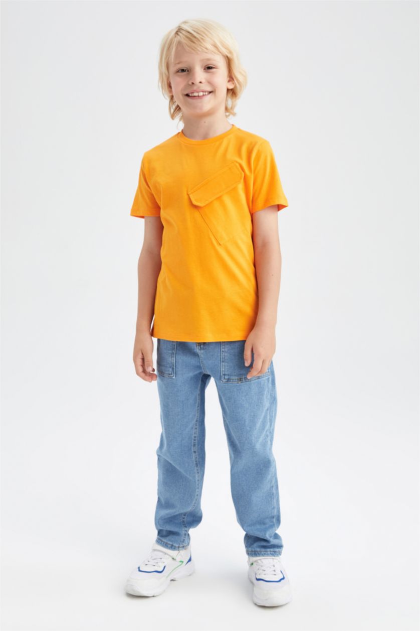 أولادي برتقالي تي شيرت ولادي بقصة عادية وأكمام قصيرة