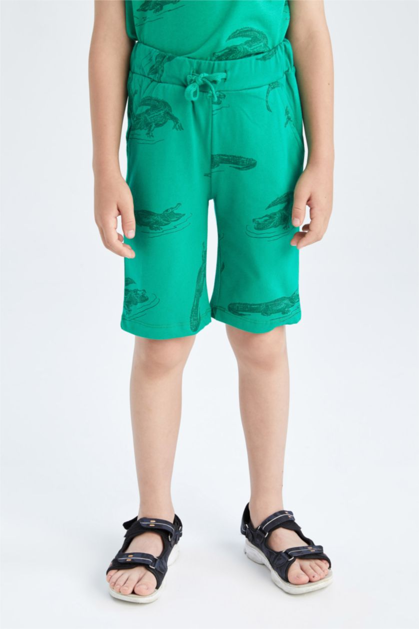 GARÇONS Vert Short garçon coupe regular en coton peigné