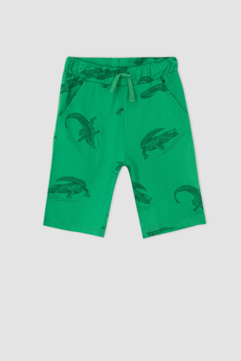 GARÇONS Vert Short garçon coupe regular en coton peigné