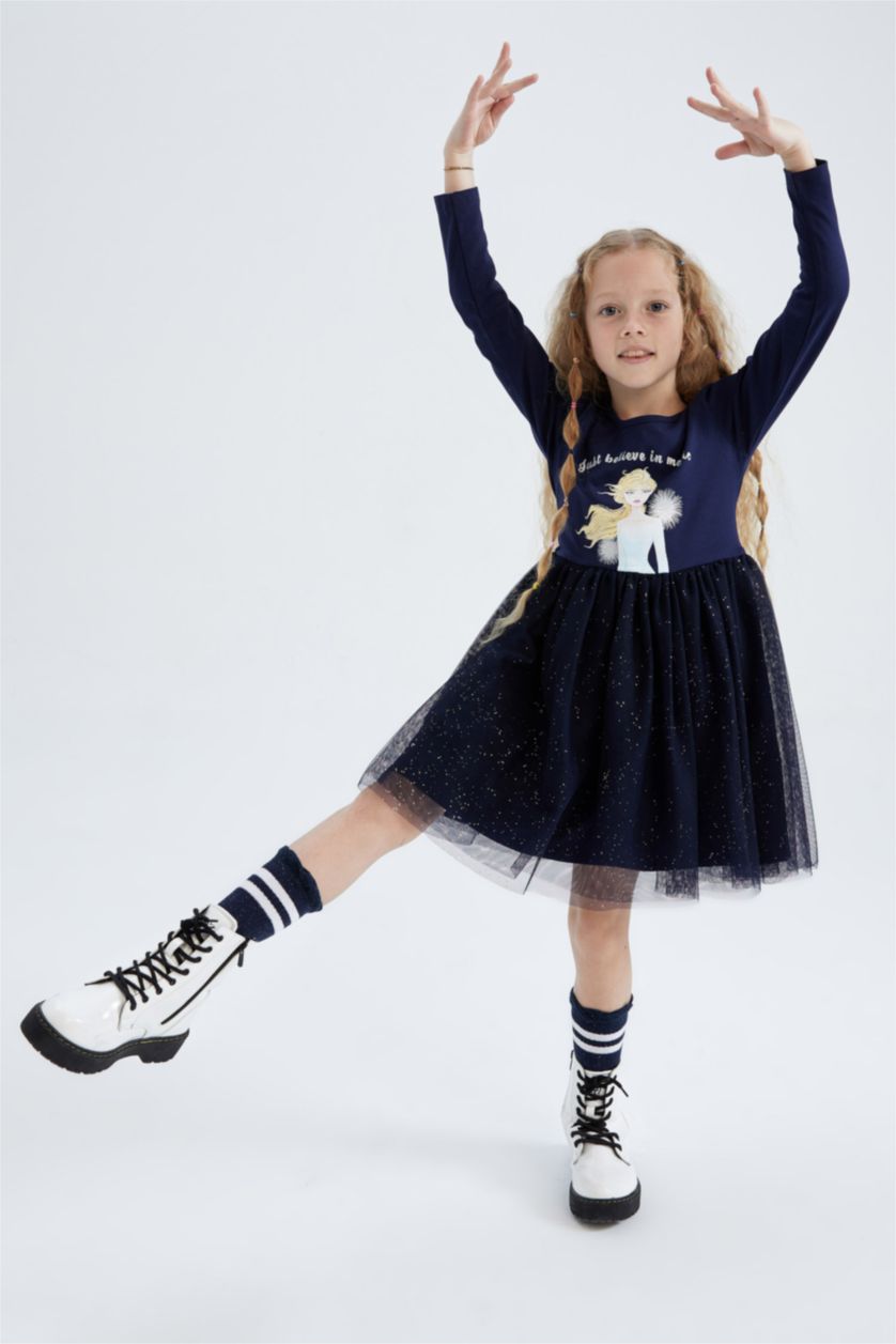 FILLES Marin Robe En Tricot Manche Longue Frozen 2