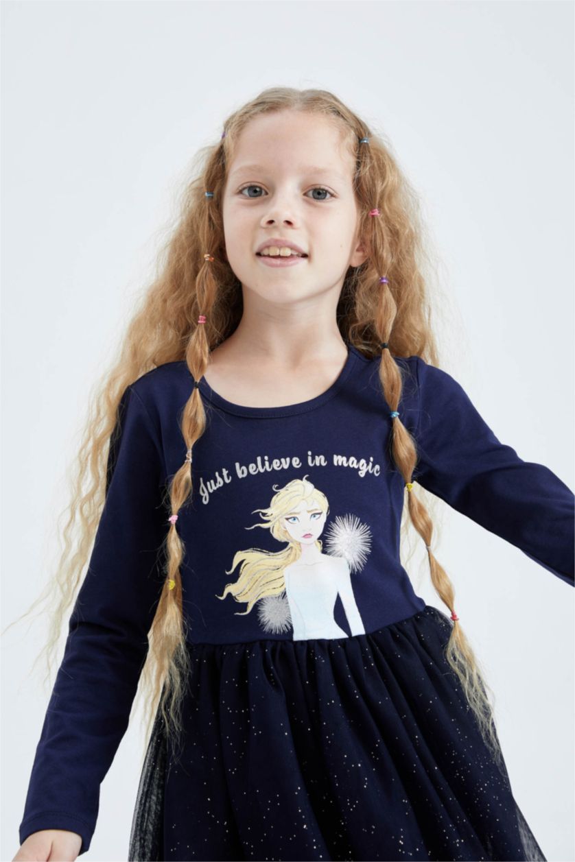 FILLES Marin Robe En Tricot Manche Longue Frozen 2
