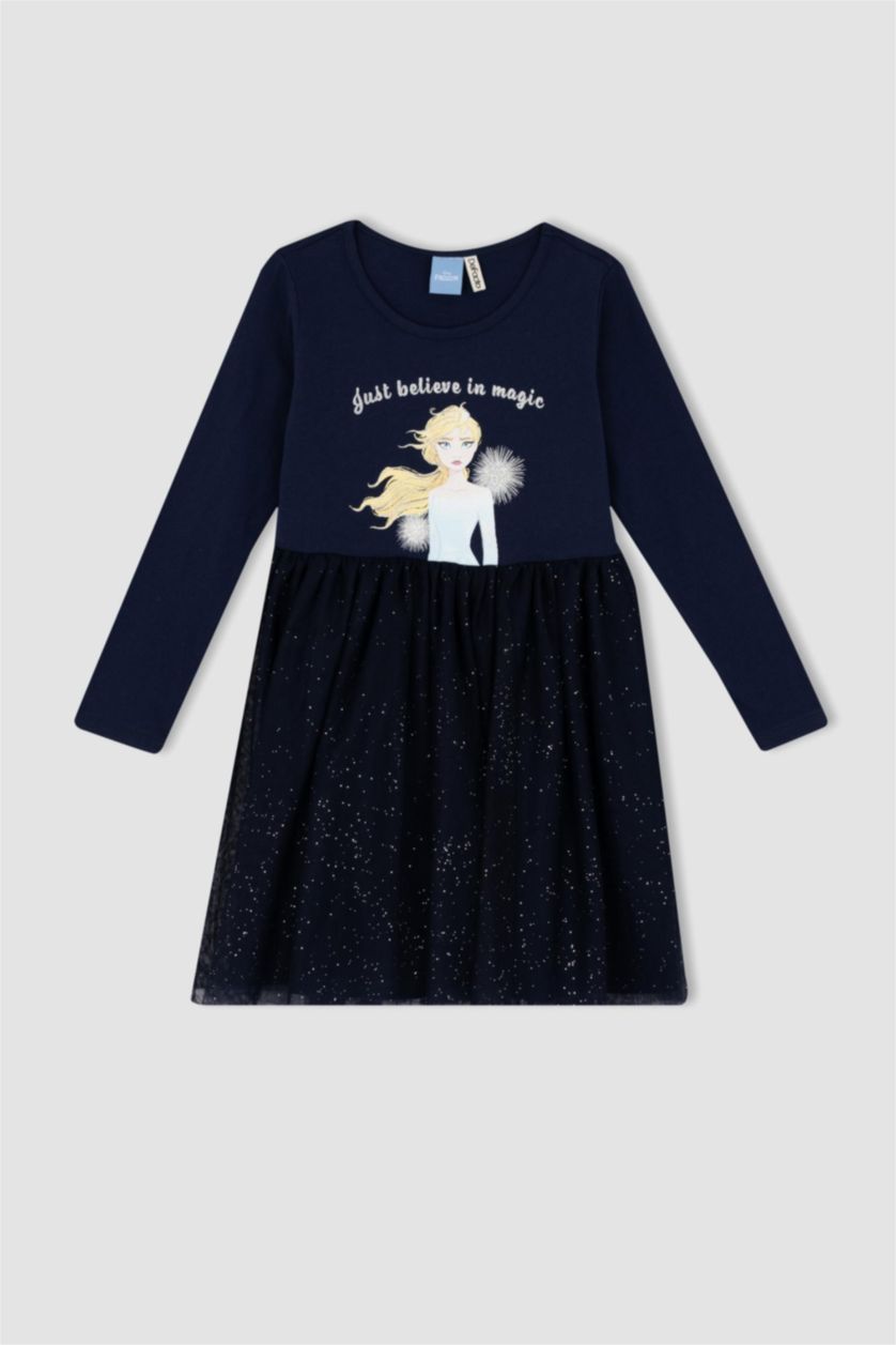 FILLES Marin Robe En Tricot Manche Longue Frozen 2