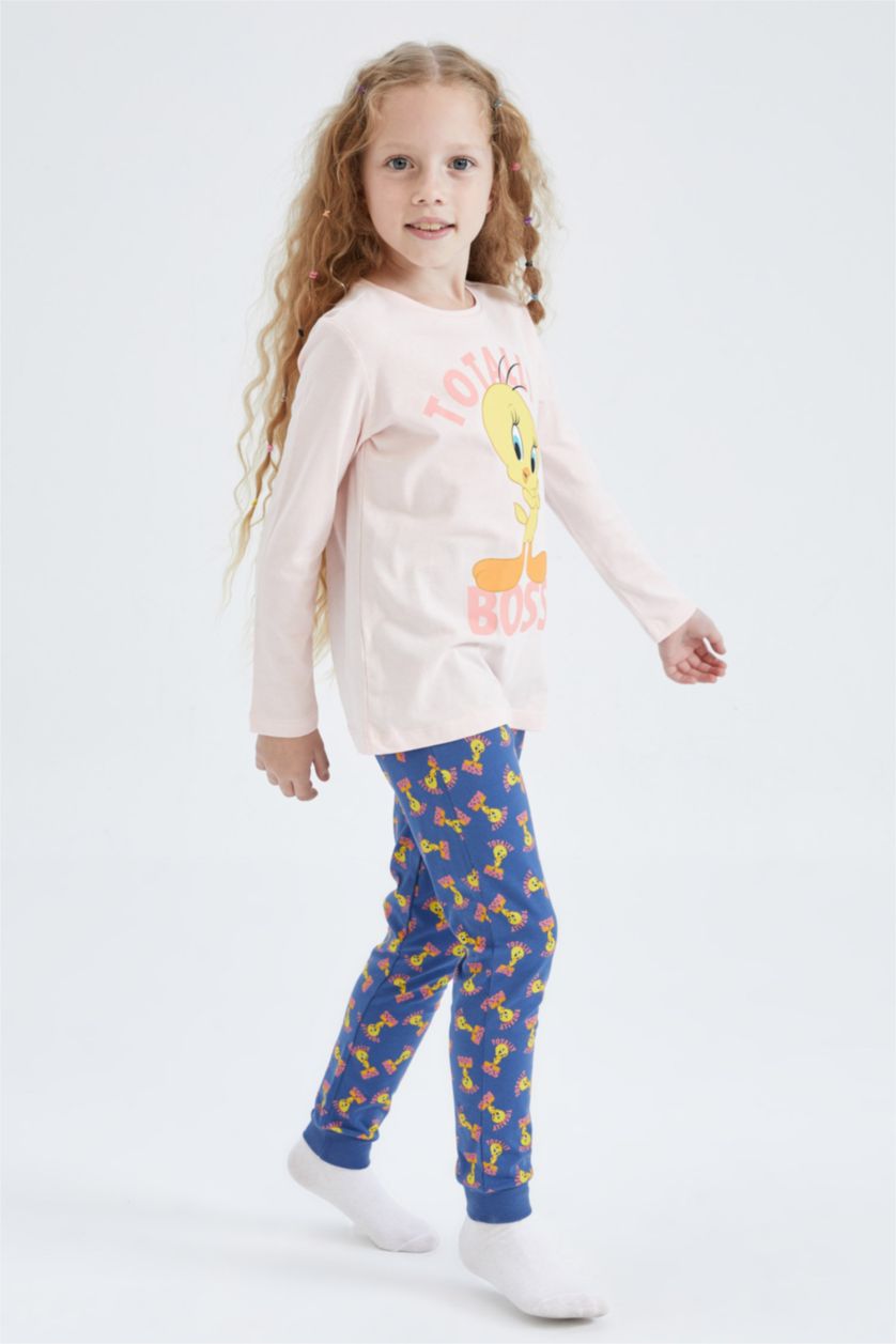 بنات زهري فاتح طقم بيجاما بناتي بقصة عادية مرخص من Looney Tunes - قطعتين