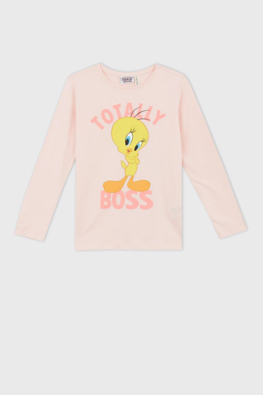 بنات زهري فاتح طقم بيجاما بناتي بقصة عادية مرخص من Looney Tunes - قطعتين