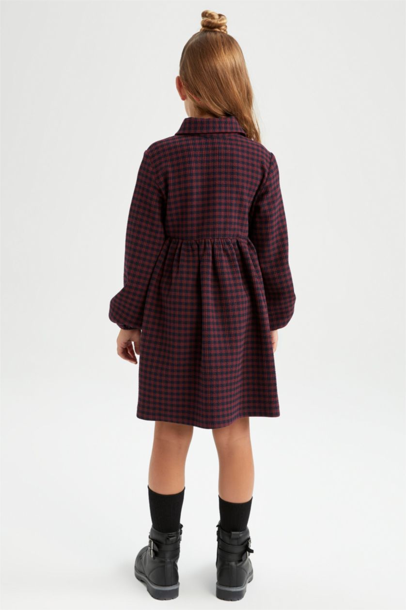 FILLES Bordeaux Robe à carreaux et col polo à manches longues pour fille