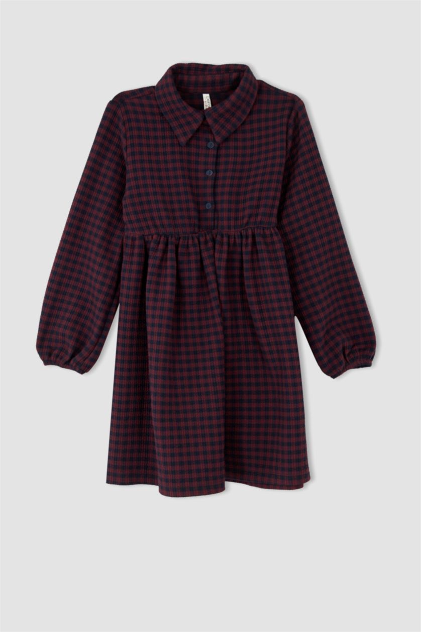 FILLES Bordeaux Robe à carreaux et col polo à manches longues pour fille